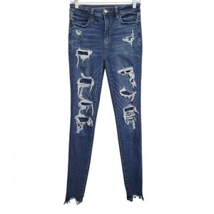 American Eagle Next Level Stretch Distressed Skinny Jeans Women’s Size 4 Raw Hem